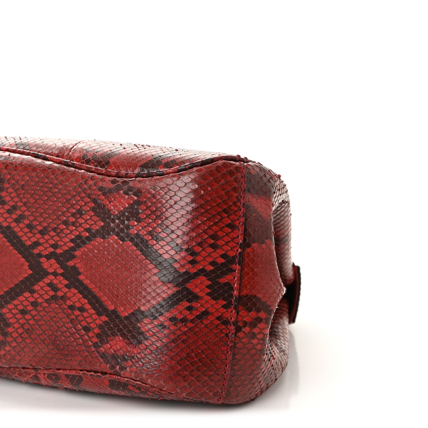 Snakeskin Bamboo Medium Lady Lock Top Handle Bag Red