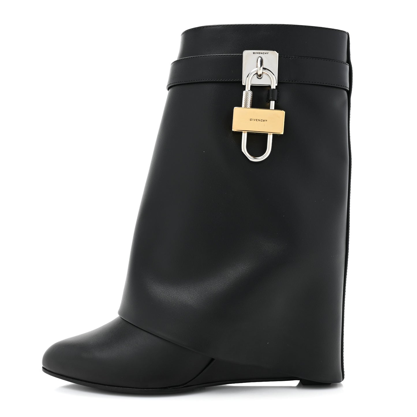 Grained Calfskin Shark Lock Ankle Boots 38.5 Black