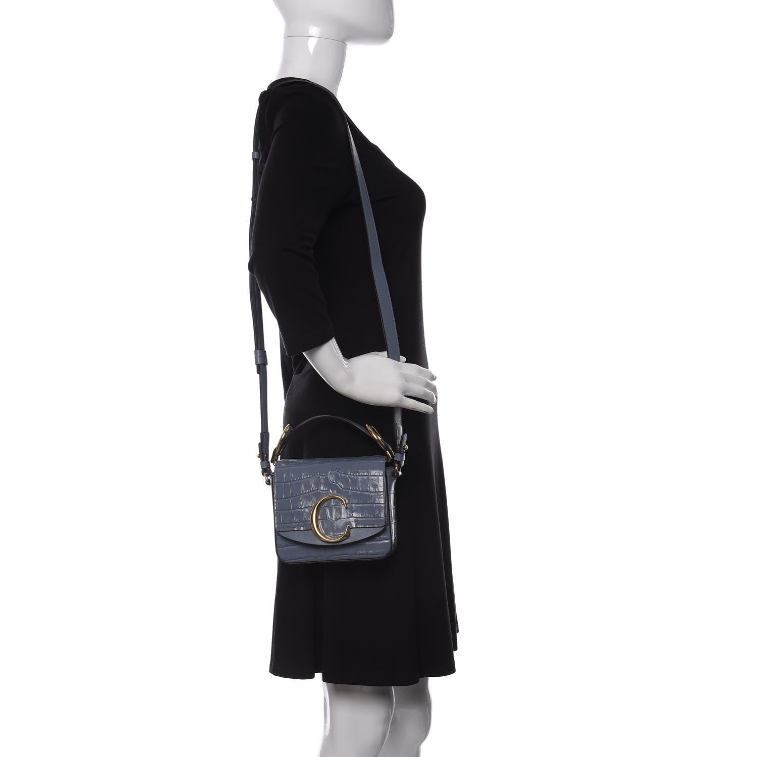 Chloe Calfskin Crocodile Embossed Mini C Double Carry Ash Blue 2 of 9