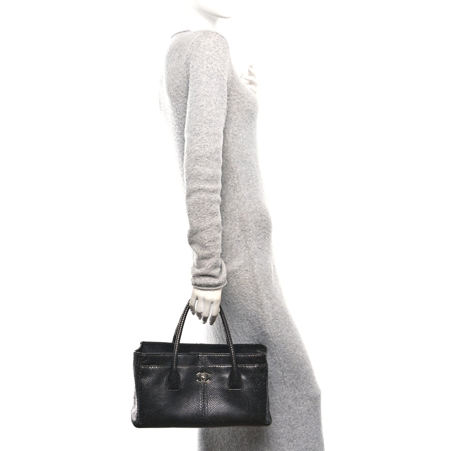 Snakeskin Executive Cerf Shopper Tote Black