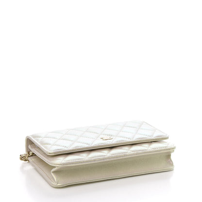 Chanel Iridescent Lambskin Quilted Wallet On Chain WOC Ivory 4 of 11