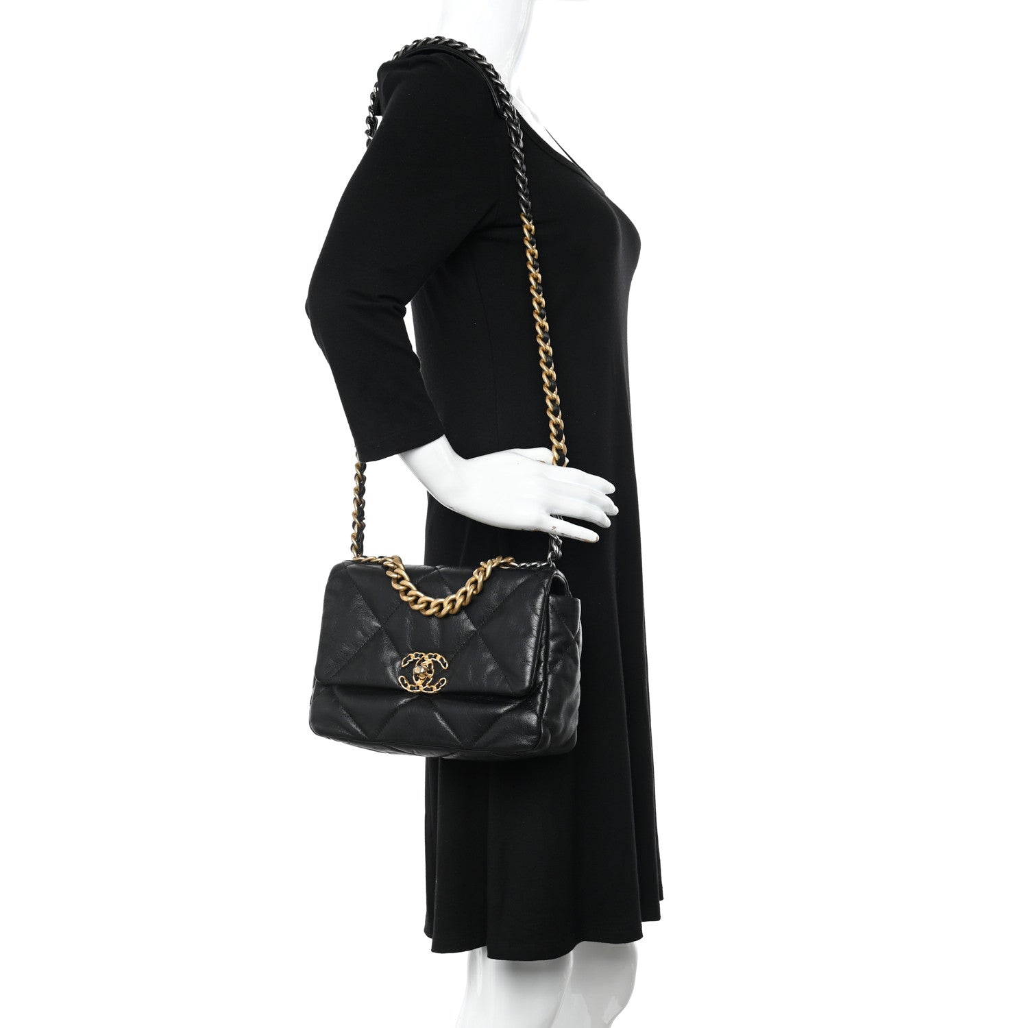 Chanel Shiny Goatskin Quilted Medium Chanel 19 Flap Black 2 of 10