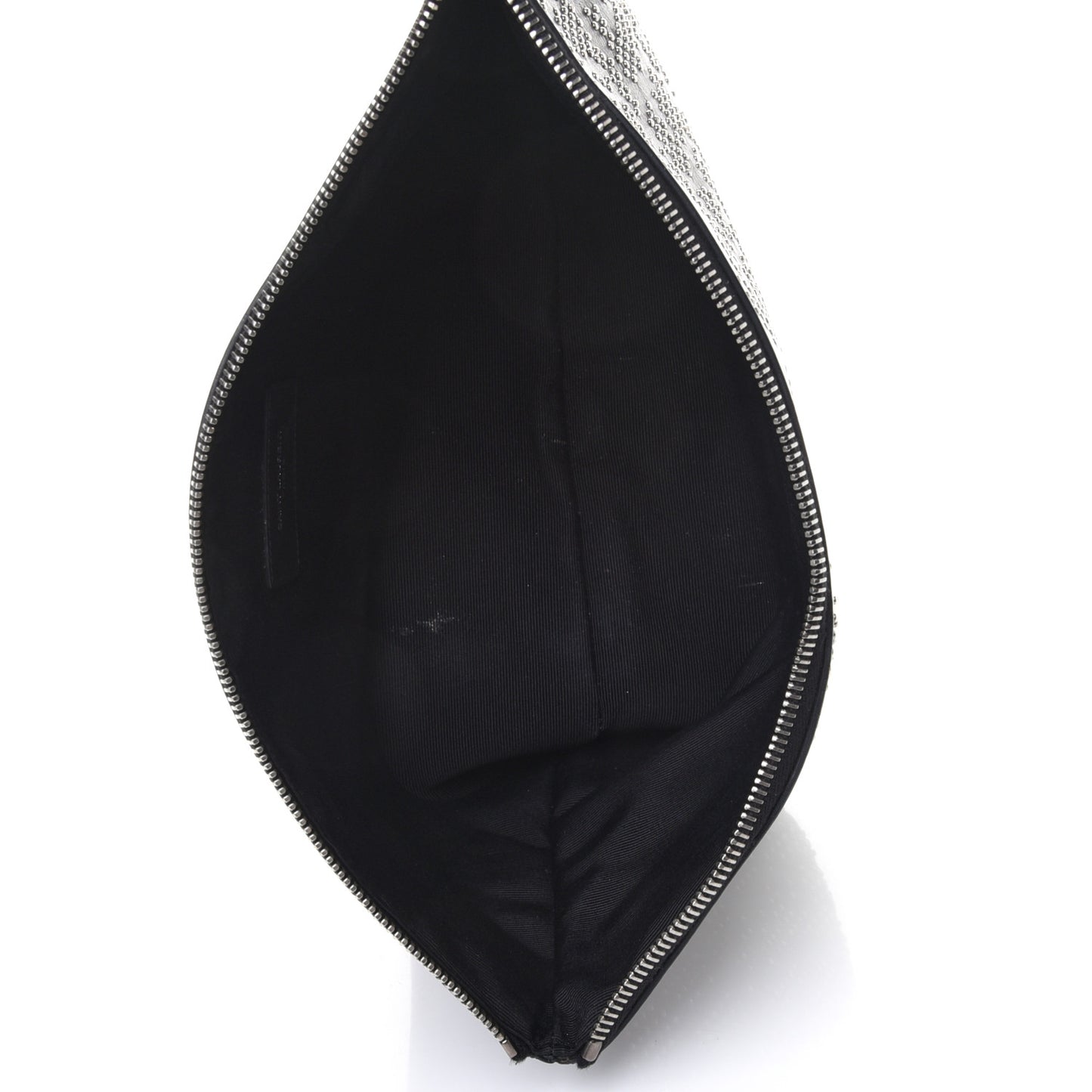 Smooth Calfskin Micro-Studded Letters Zip Clutch Black