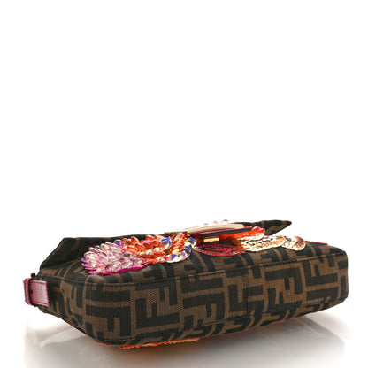 Fendi Lizard Zucca Crystal Floral Beaded Baguette Tobacco Multicolor 4 of 8