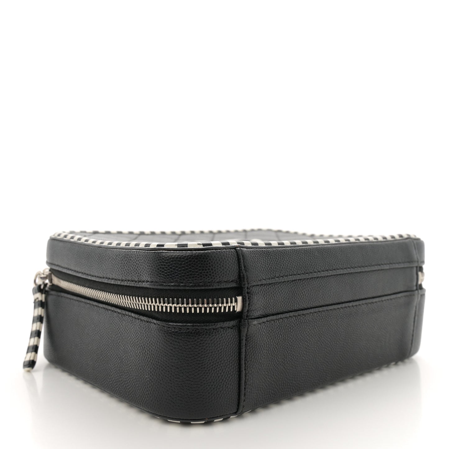 Caviar Quilted Striped Medium CC Filigree Vanity Case Black White