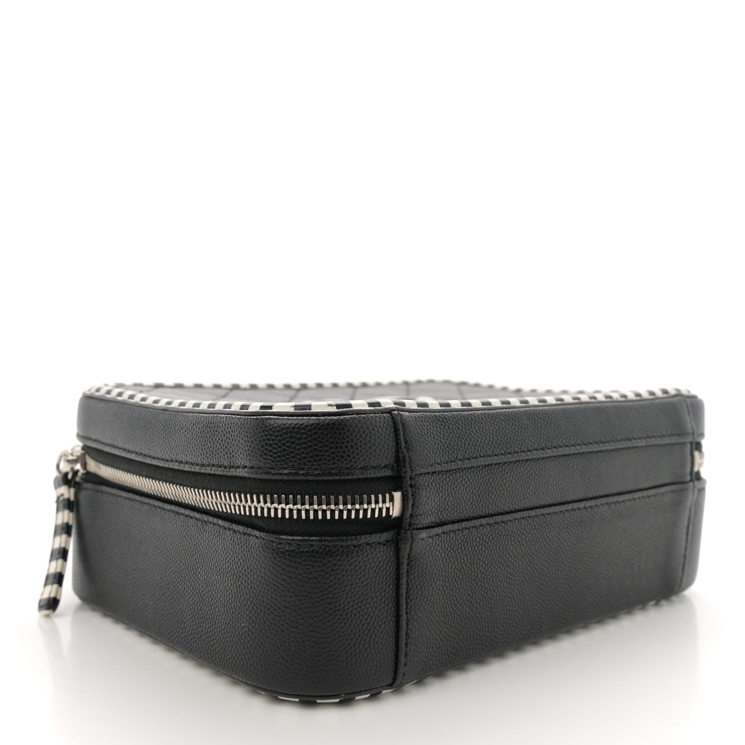 Chanel Caviar Quilted Striped Medium CC Filigree Vanity Case Black White 4 of 12