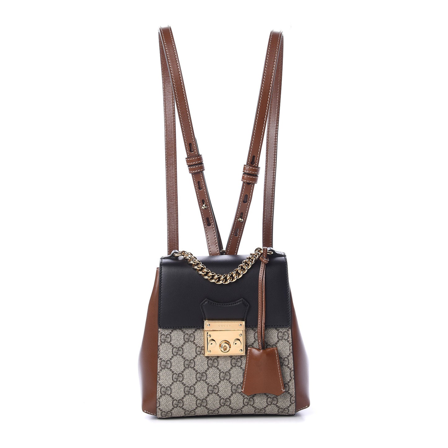 GG Supreme Monogram Calfskin Padlock Backpack Beige Cuir Black