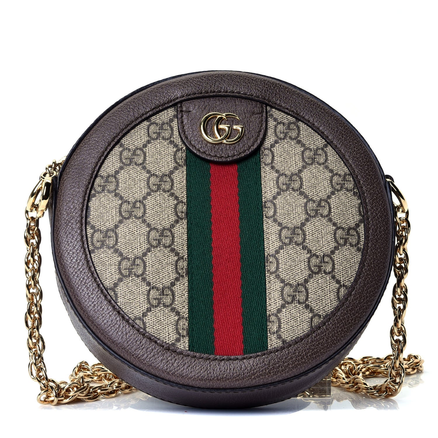 Gucci GG Supreme Monogram Web Mini Ophidia Round Shoulder Bag Brown 1 of 4