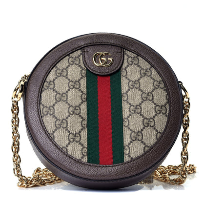 Gucci GG Supreme Monogram Web Mini Ophidia Round Shoulder Bag Brown 1 of 4