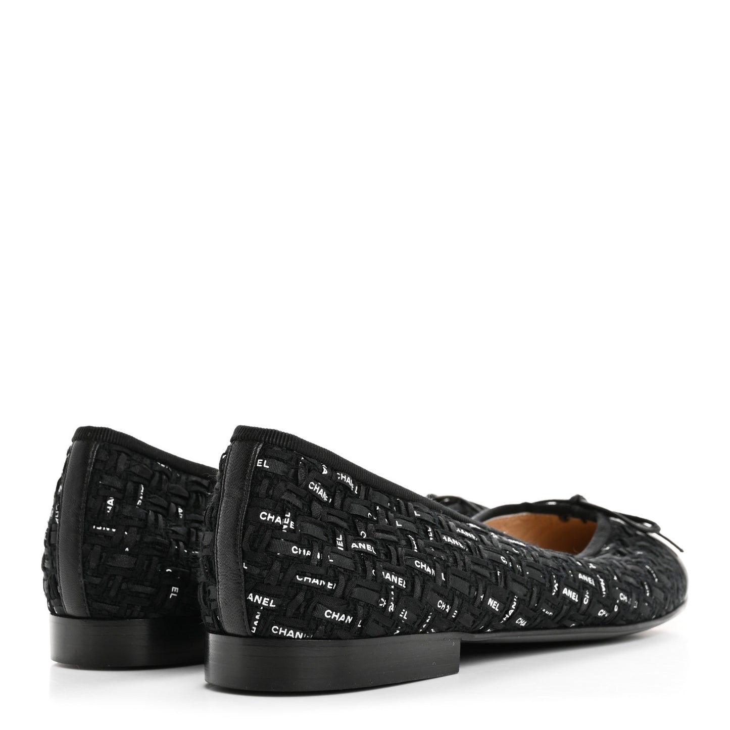 Lambskin Ribbon Tweed Cap Toe Ballet Flats 39.5 Black