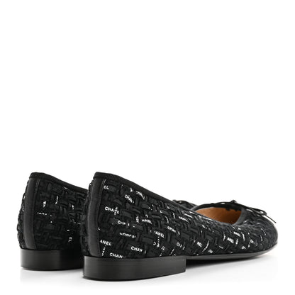 Chanel Lambskin Ribbon Tweed Cap Toe Ballet Flats 39.5 Black 5 of 9
