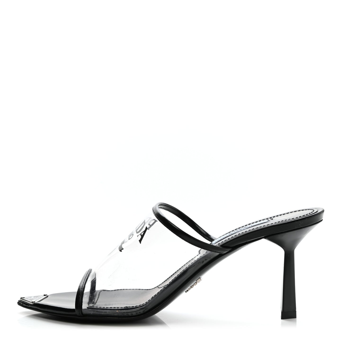 Plexiglass Calfskin Metal Triangle Logo 75mm Slide Sandals 37.5 Black