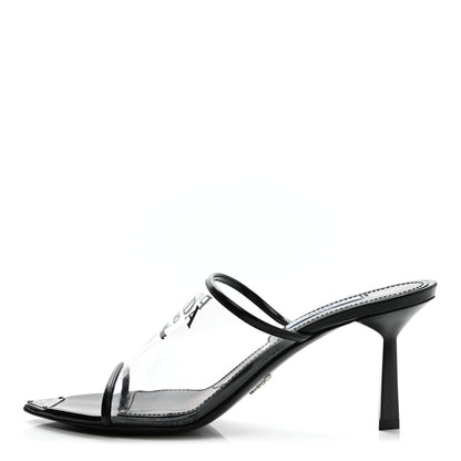 Prada Plexiglass Calfskin Metal Triangle Logo 75mm Slide Sandals 37.5 Black 1 of 8