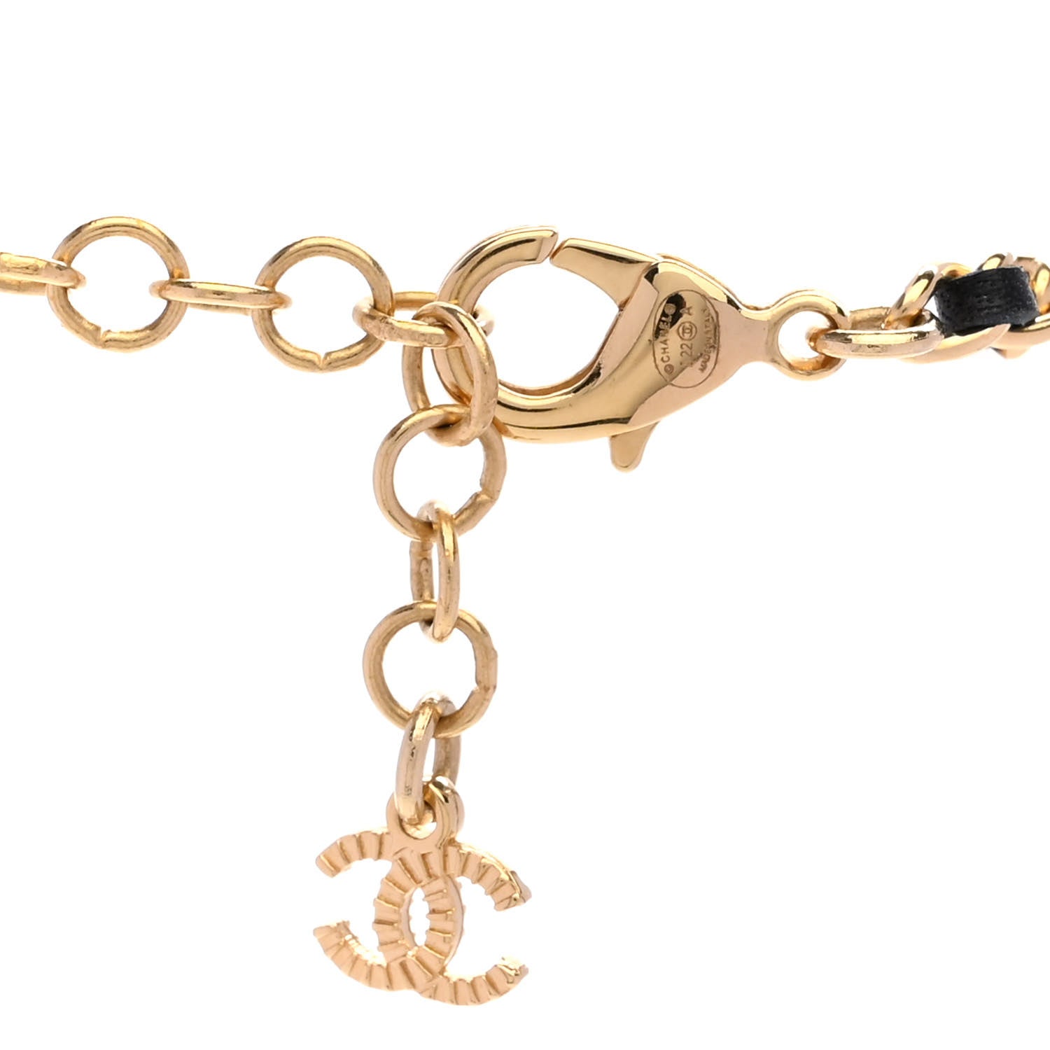 Chanel Metal Lambskin Chain CC Necklace Black Gold 5 of 6