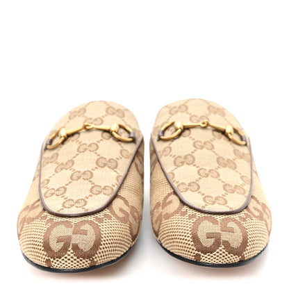 Gucci Monogram Jumbo GG Malaga Kid Womens Princetown Slippers 38.5 Camel Ebony New Acero Beige 3 of 10