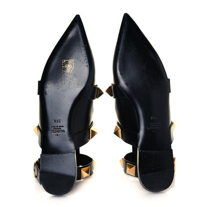 Valentino Garavani Calfskin Roman Stud Ankle Strap Flat Mules 39.5 Black 5 of 8