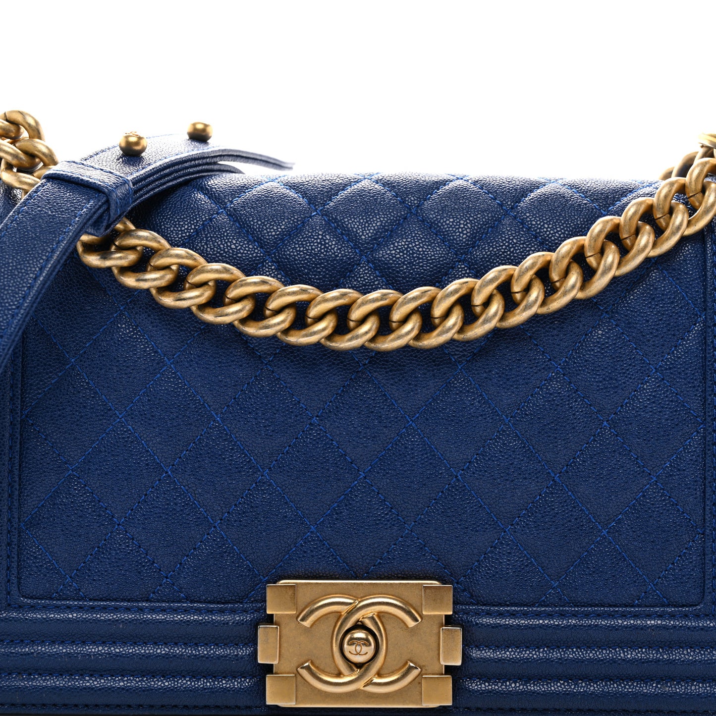 Caviar Quilted Medium Boy Flap Blue
