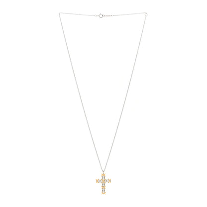 Tiffany Platinum 18K Yellow Gold Diamond Schlumberger Ten Stone Cross Pendant Necklace 2 of 4