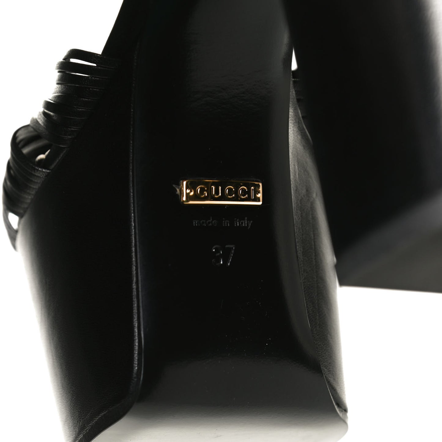 GUCCI Calfskin Knotted Strap Crawford Platform Sandals 37 Black