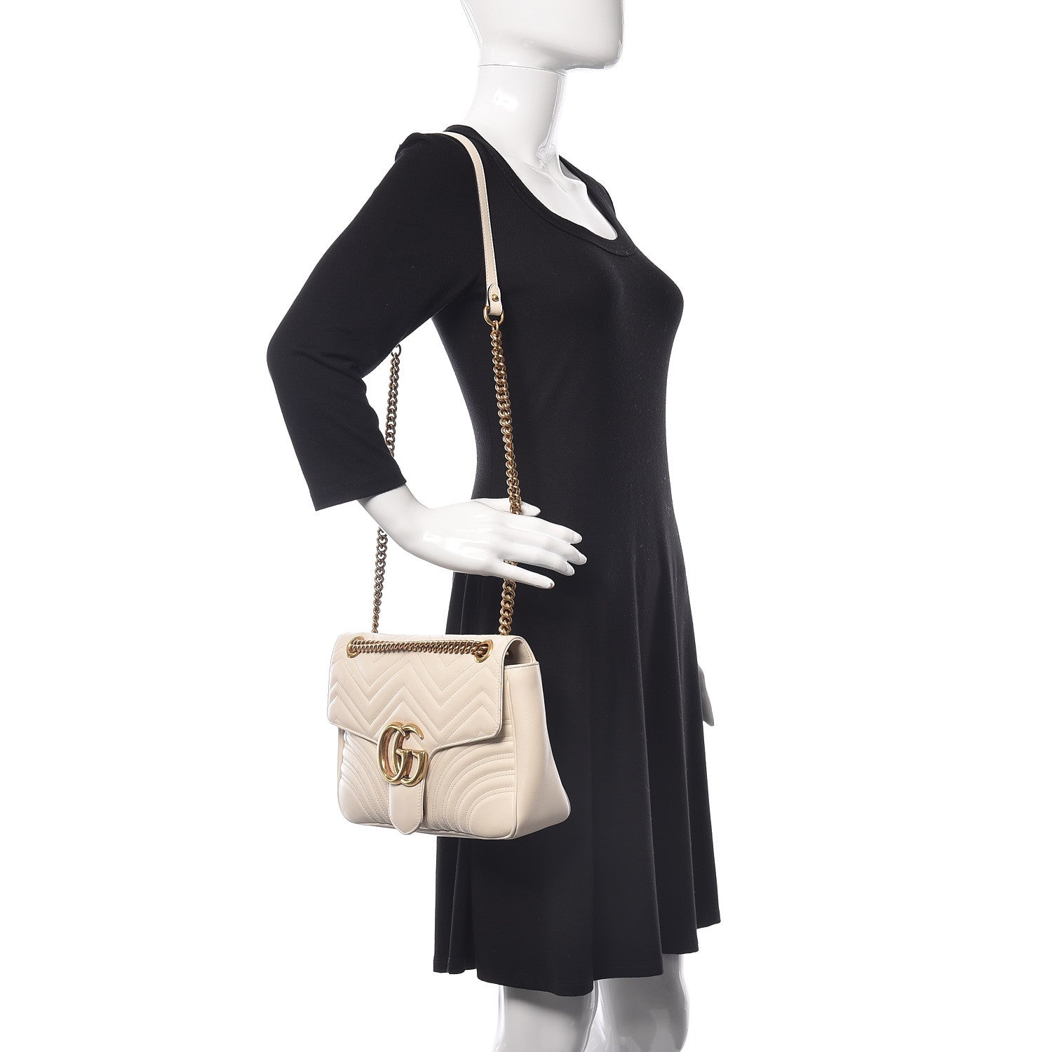 Gucci Calfskin Matelasse Medium GG Marmont Shoulder Bag White 2 of 15