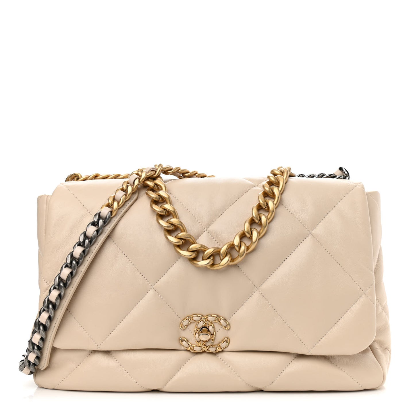 Goatskin Quilted Maxi Chanel 19 Flap Beige