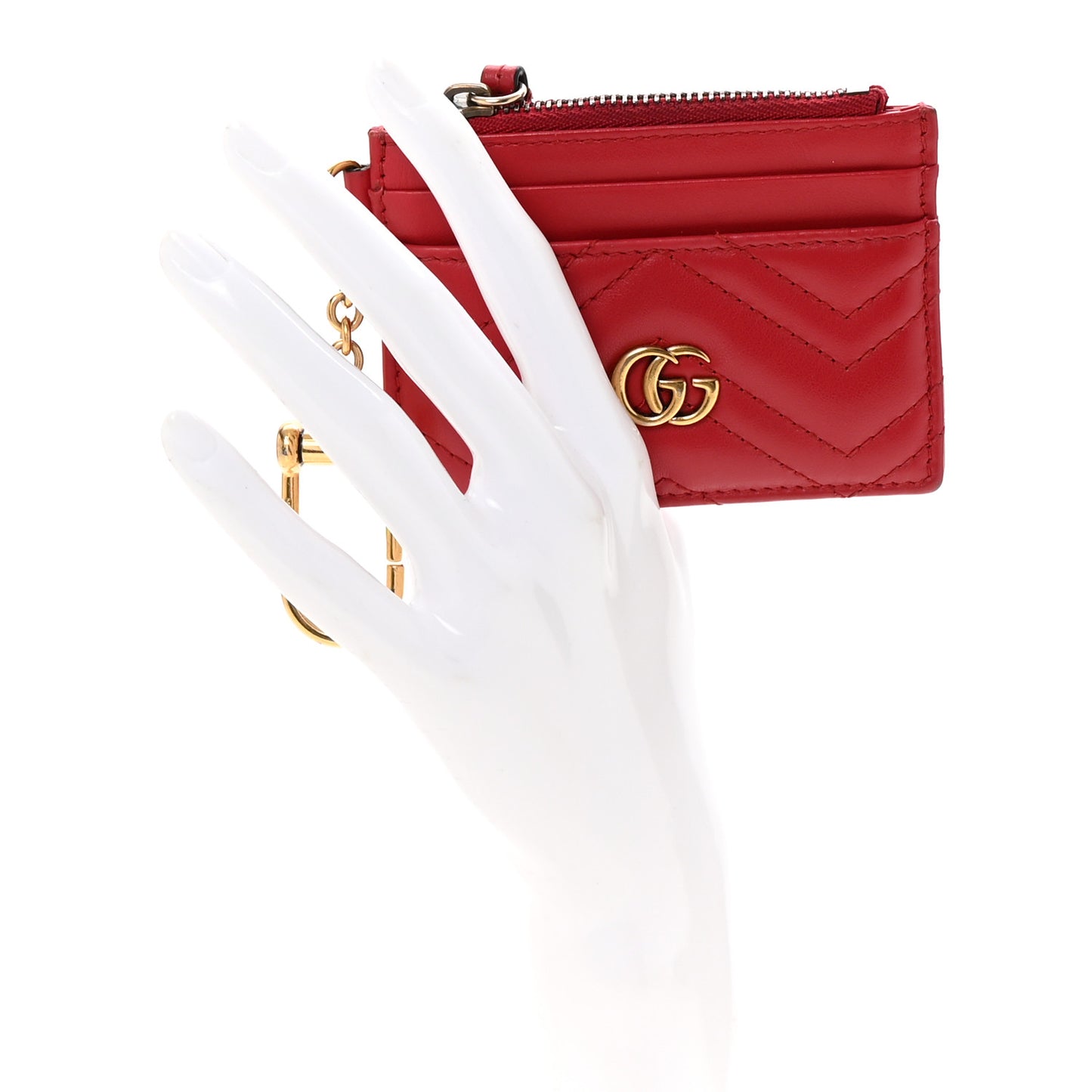Calfskin Matelasse GG Marmont Key Case Card Holder Hibiscus Red