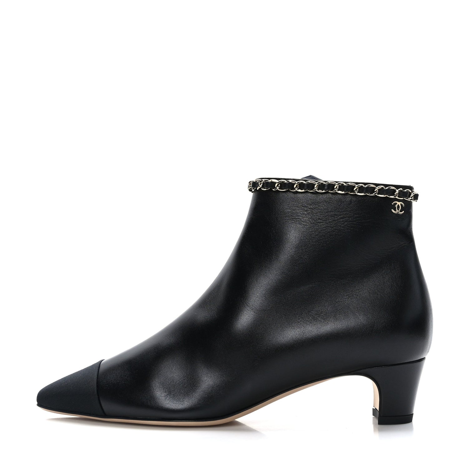 Lambskin Grosgrain CC Chain Cap Toe Short Boots 38 Black