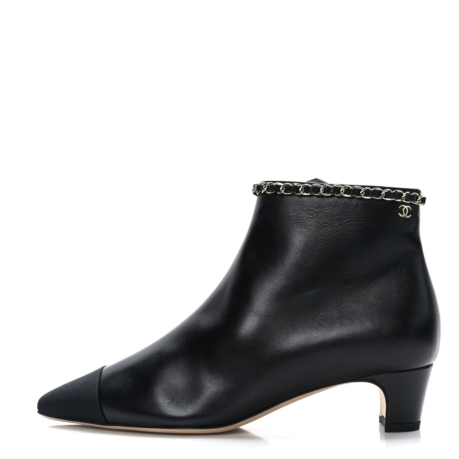 Chanel Lambskin Grosgrain CC Chain Cap Toe Short Boots 38 Black 1 of 7
