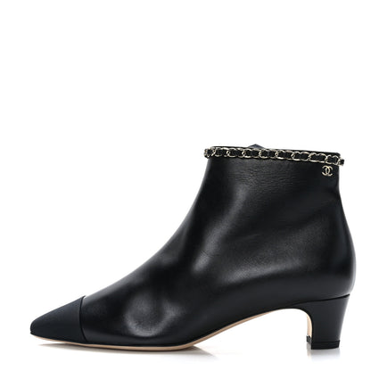 Chanel Lambskin Grosgrain CC Chain Cap Toe Short Boots 38 Black 1 of 7