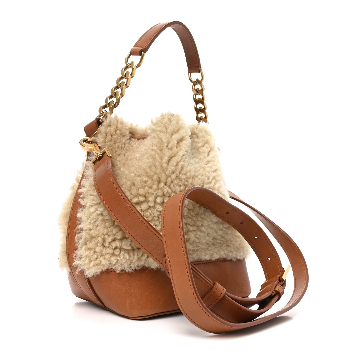 Shearling Calfskin Small Emmanuelle Bucket Bag Natural Beige Brick