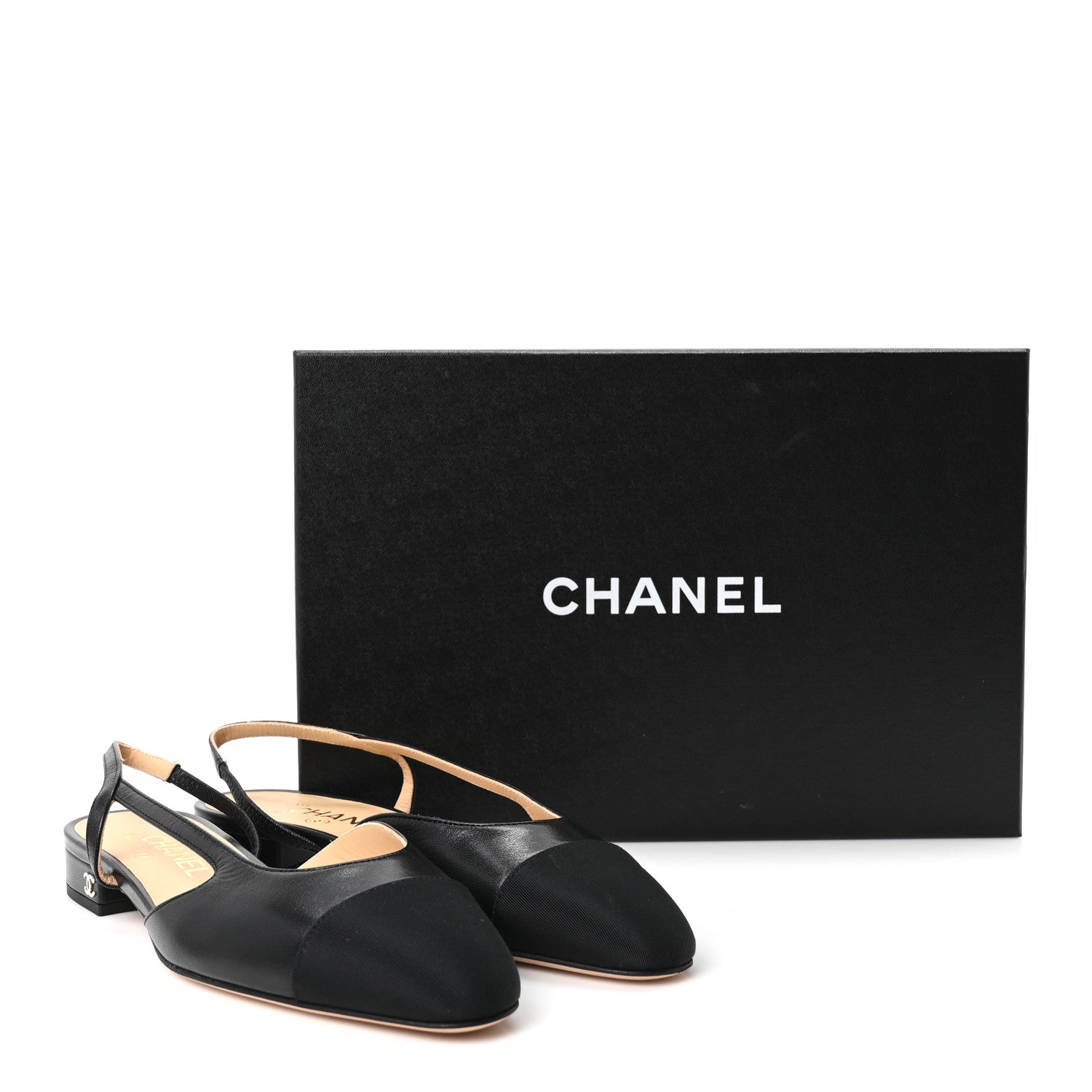 Chanel Goatskin Grosgrain Cap Toe CC Slingback Sandals 37 Black 10 of 10