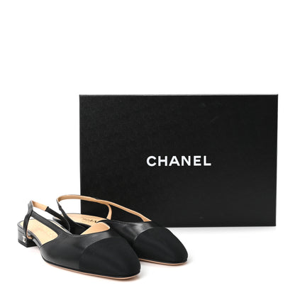 Chanel Goatskin Grosgrain Cap Toe CC Slingback Sandals 37 Black 10 of 10