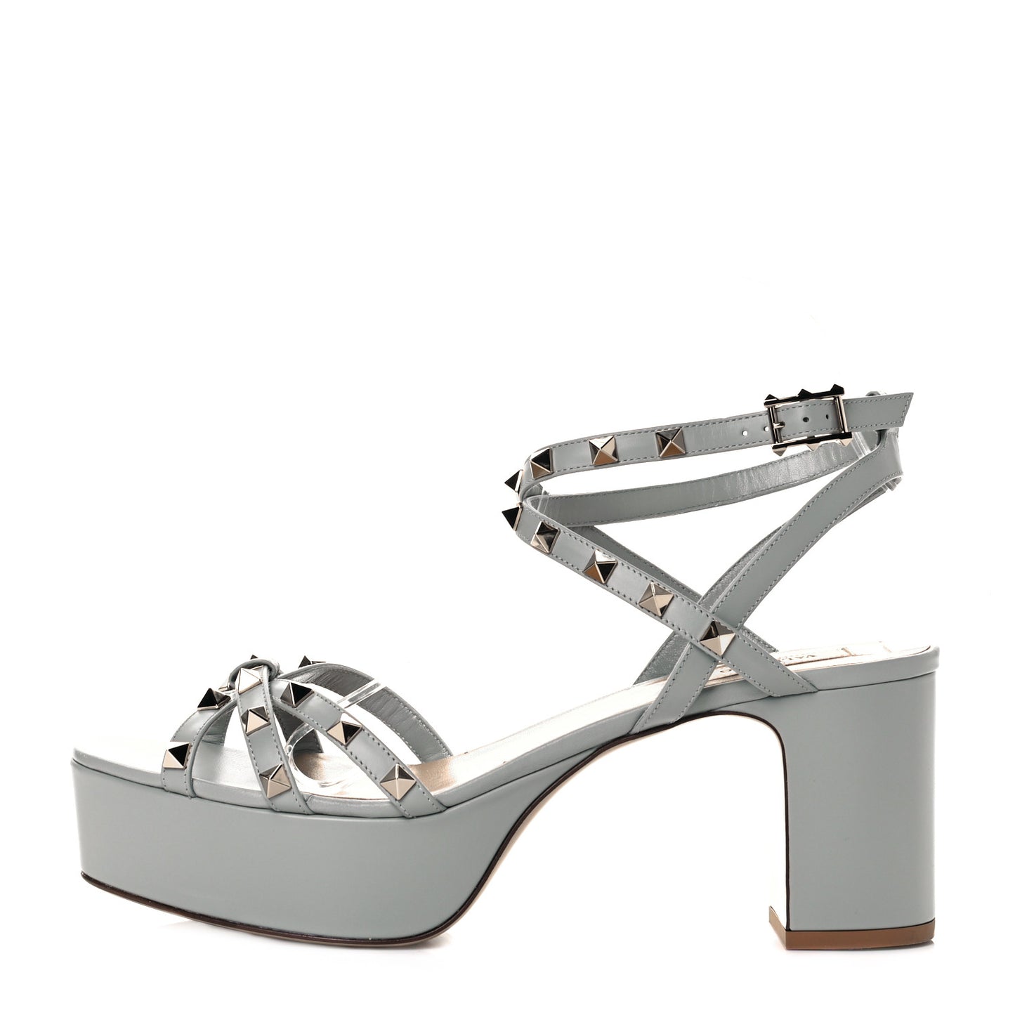Calfskin Rockstud Ankle Wrap 35/75mm Platform Sandals 41 Opal Grey