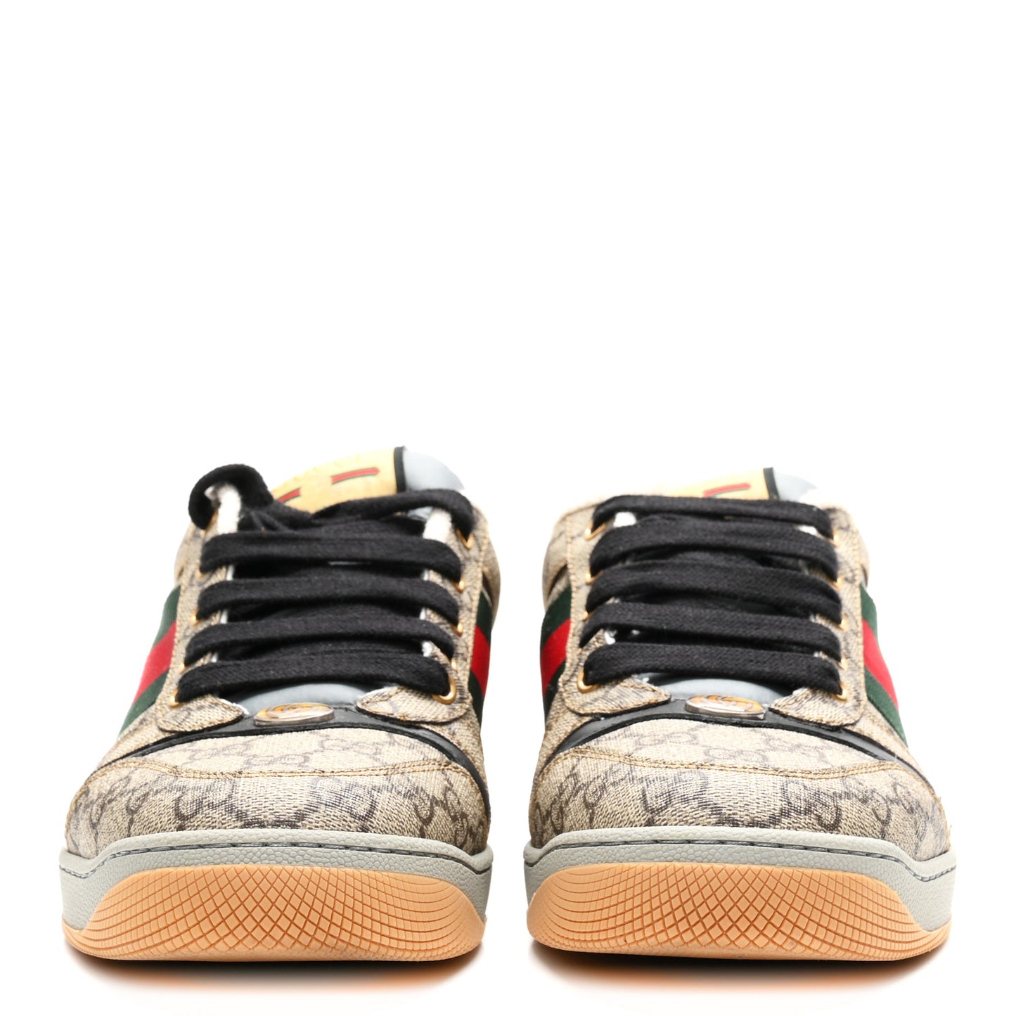GG Supereme Monogram Miro Soft Calfskin Web Mens Screener Sneakers 8 Beige Ebony Black New Platinum