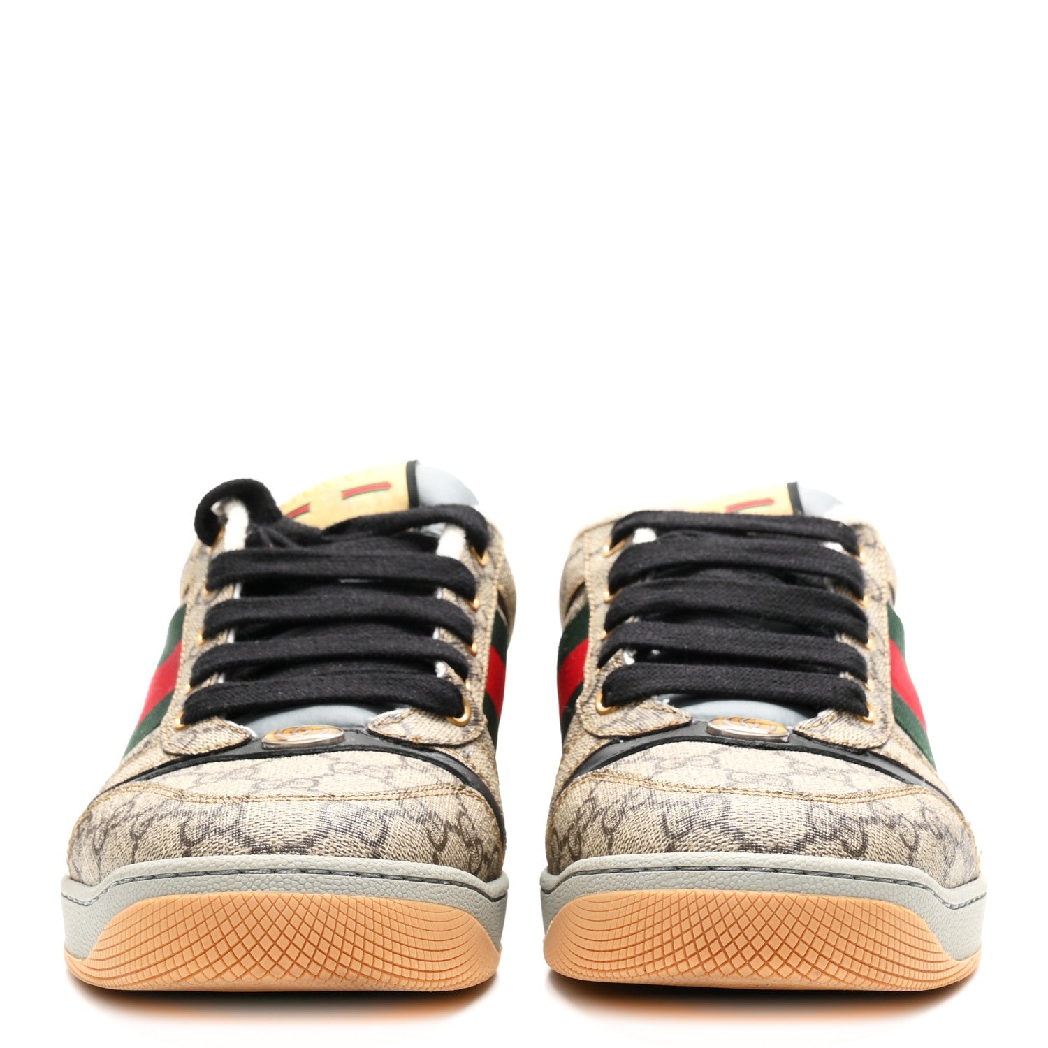 Gucci GG Supereme Monogram Miro Soft Calfskin Web Mens Screener Sneakers 8 Beige Ebony Black New Platinum 3 of 11