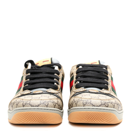 Gucci GG Supereme Monogram Miro Soft Calfskin Web Mens Screener Sneakers 8 Beige Ebony Black New Platinum 3 of 11
