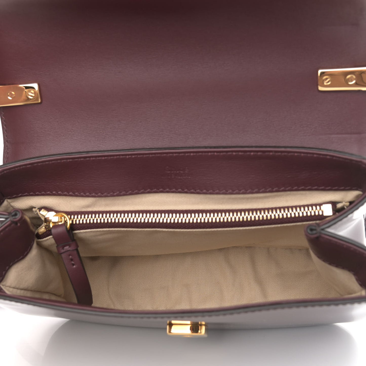 Spazzolato Sfumato Calfskin Small C Double Carry Burnt Brown