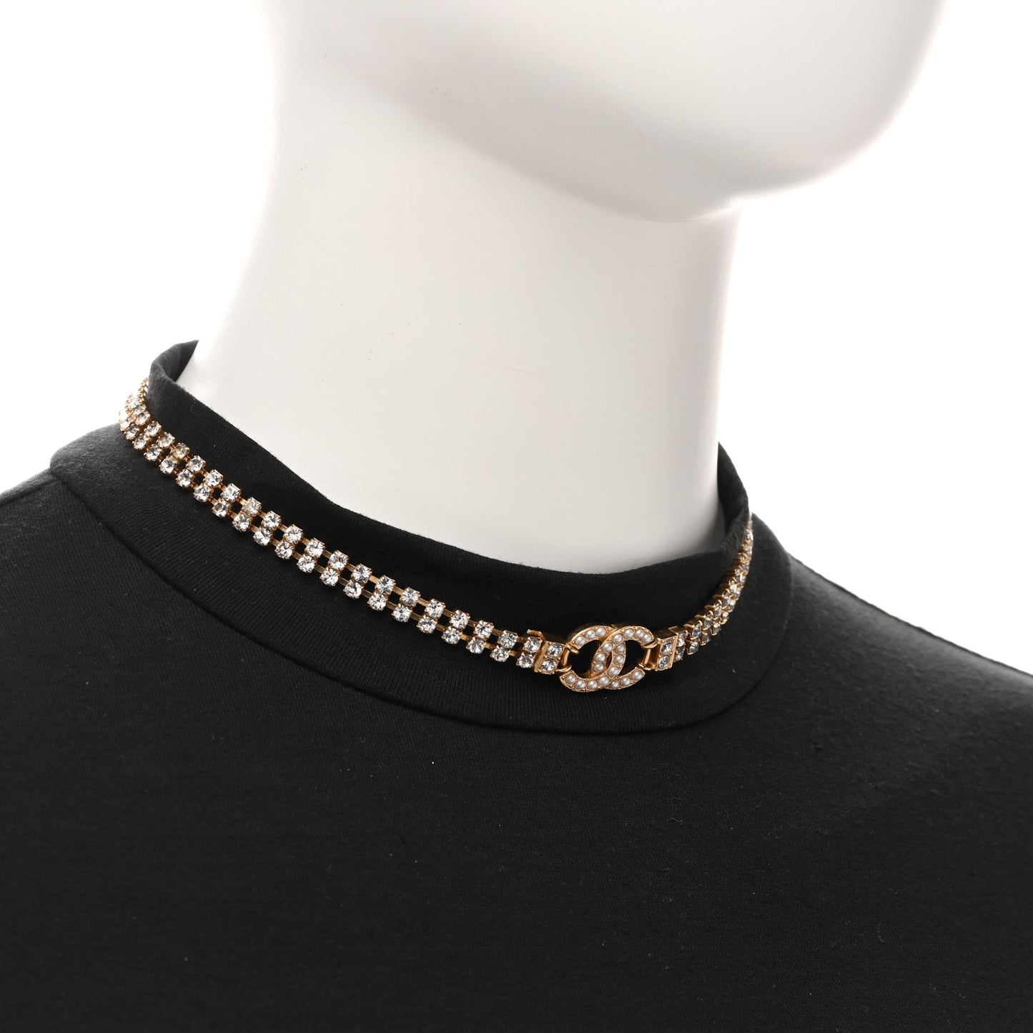 Crystal Pearl CC Choker Necklace Gold