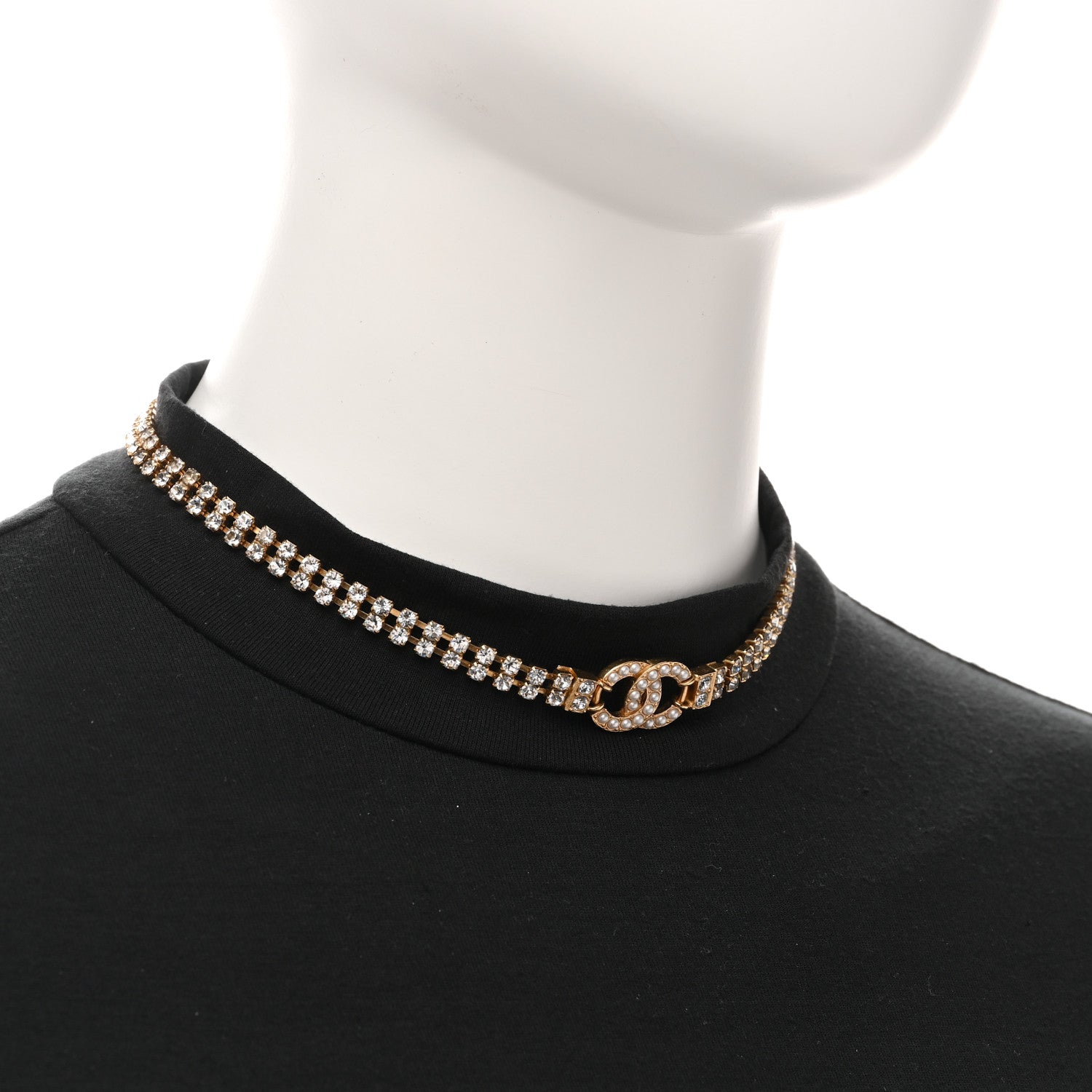 Chanel Crystal Pearl CC Choker Necklace Gold 2 of 6