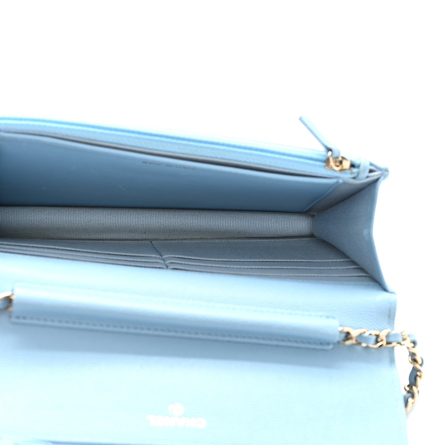 Chanel Caviar Quilted Crystal CC Wallet On Chain WOC Light Blue 5 of 12