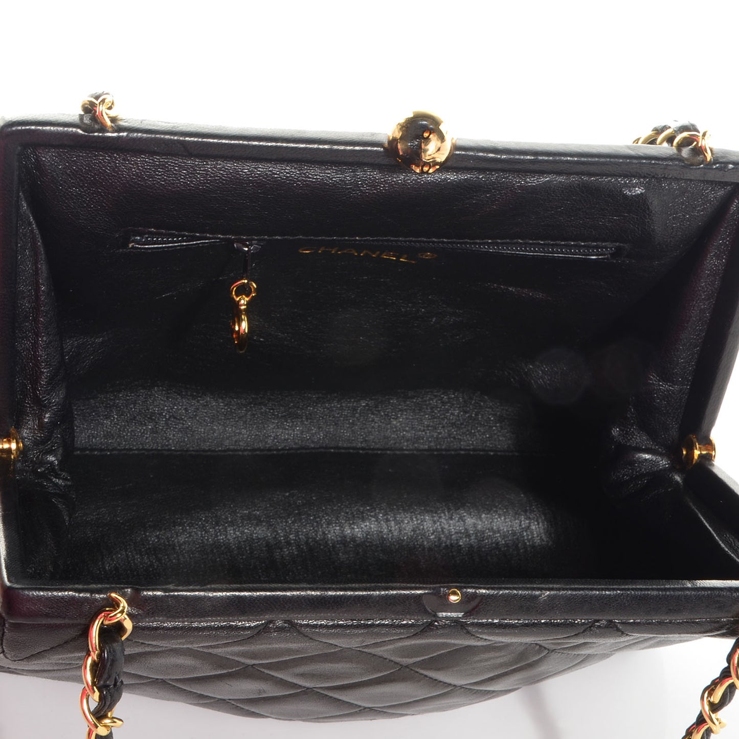 Lambskin Quilted Framed Evening Bag Black