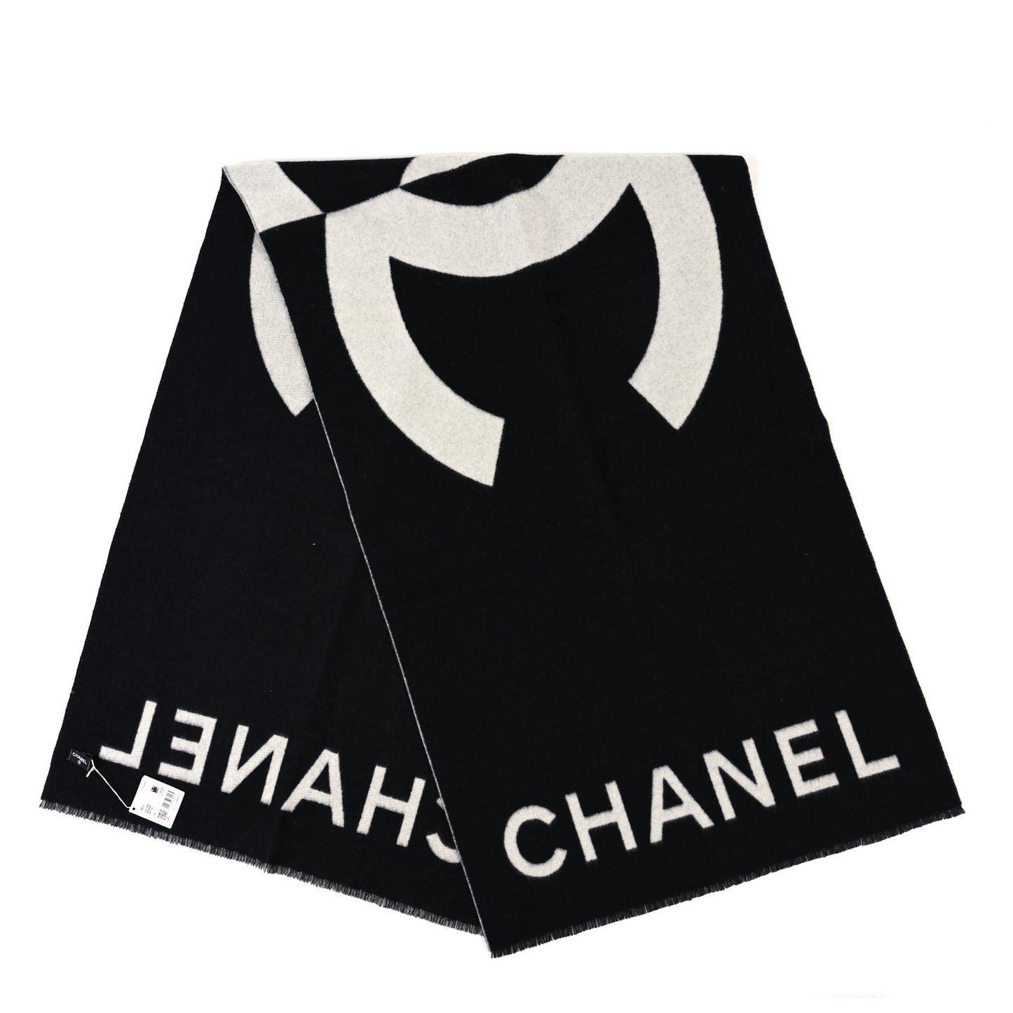 Cashmere CC Fringe Stole Black White