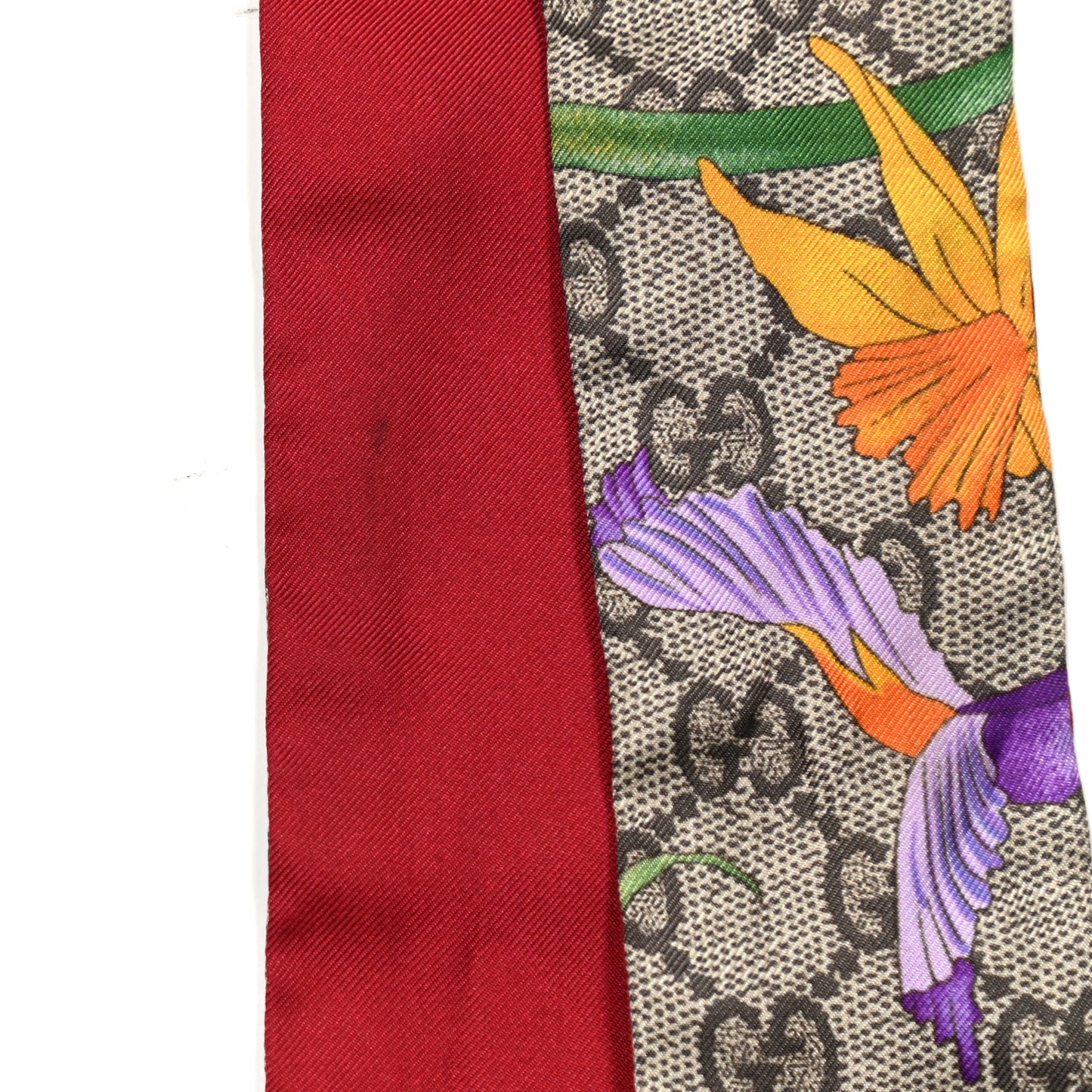Silk Twill GG Monogram Special Flory Neck Bow Scarf Beige Red