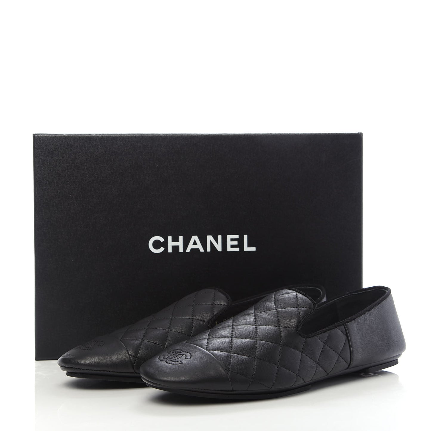 Lambskin Quilted Cap Toe Slipper With Pouch 39 Black