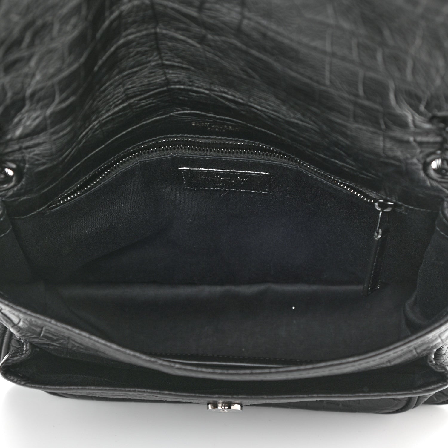 Saint Laurent Crocodile Embossed Lambskin Monogram Medium Niki Chain Satchel Black 5 of 9