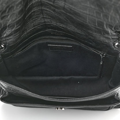 Saint Laurent Crocodile Embossed Lambskin Monogram Medium Niki Chain Satchel Black 5 of 9