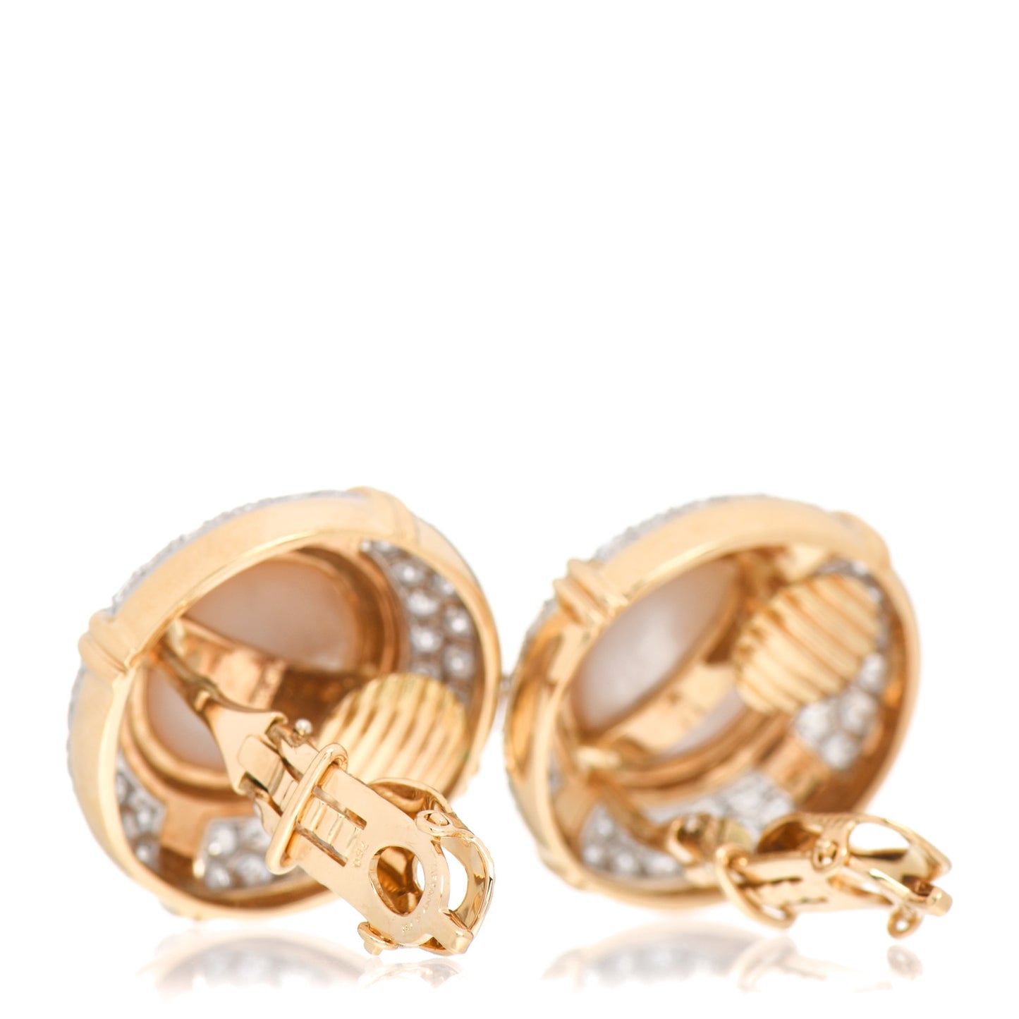 18K Yellow Gold Diamond Mabe Pearl Clip-On Earrings