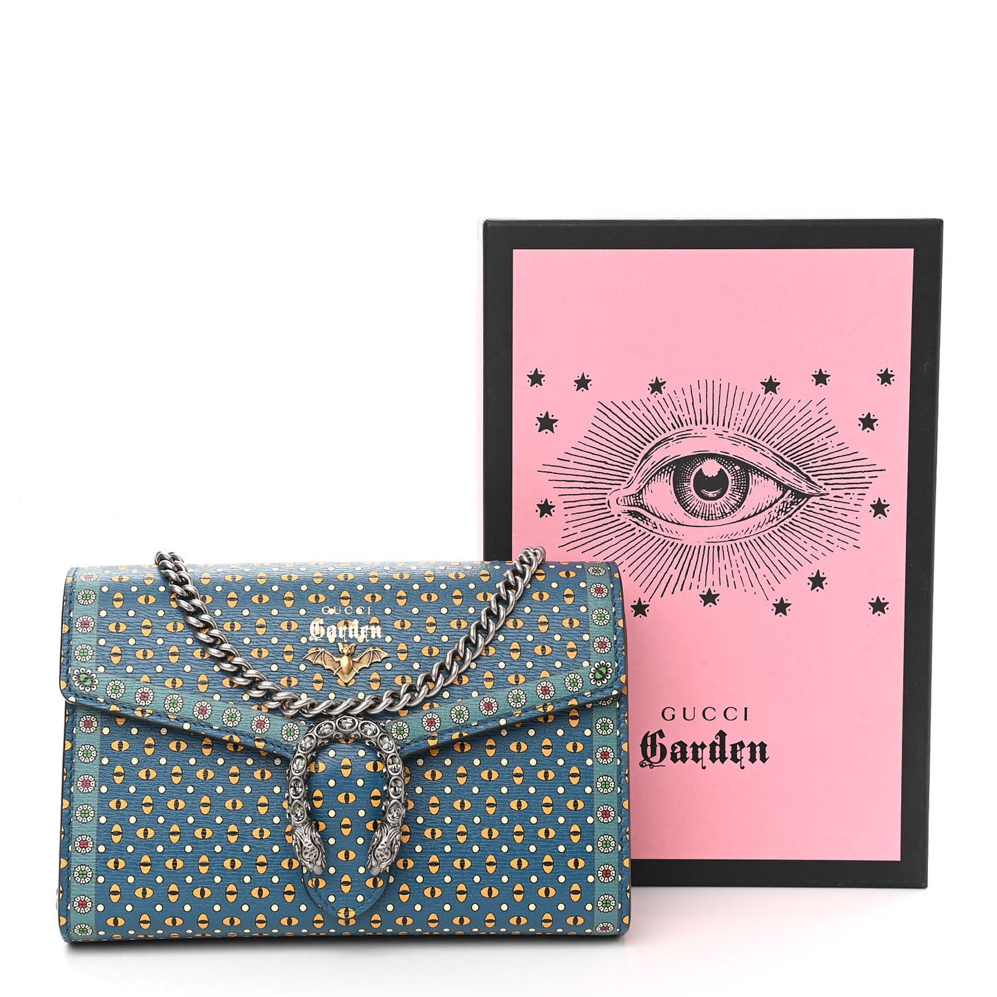 Textured Calfskin Crystal Garden Dionysus Chain Wallet Forest Green Print