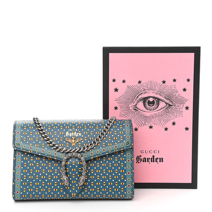Gucci Textured Calfskin Crystal Garden Dionysus Chain Wallet Forest Green Print 12 of 12