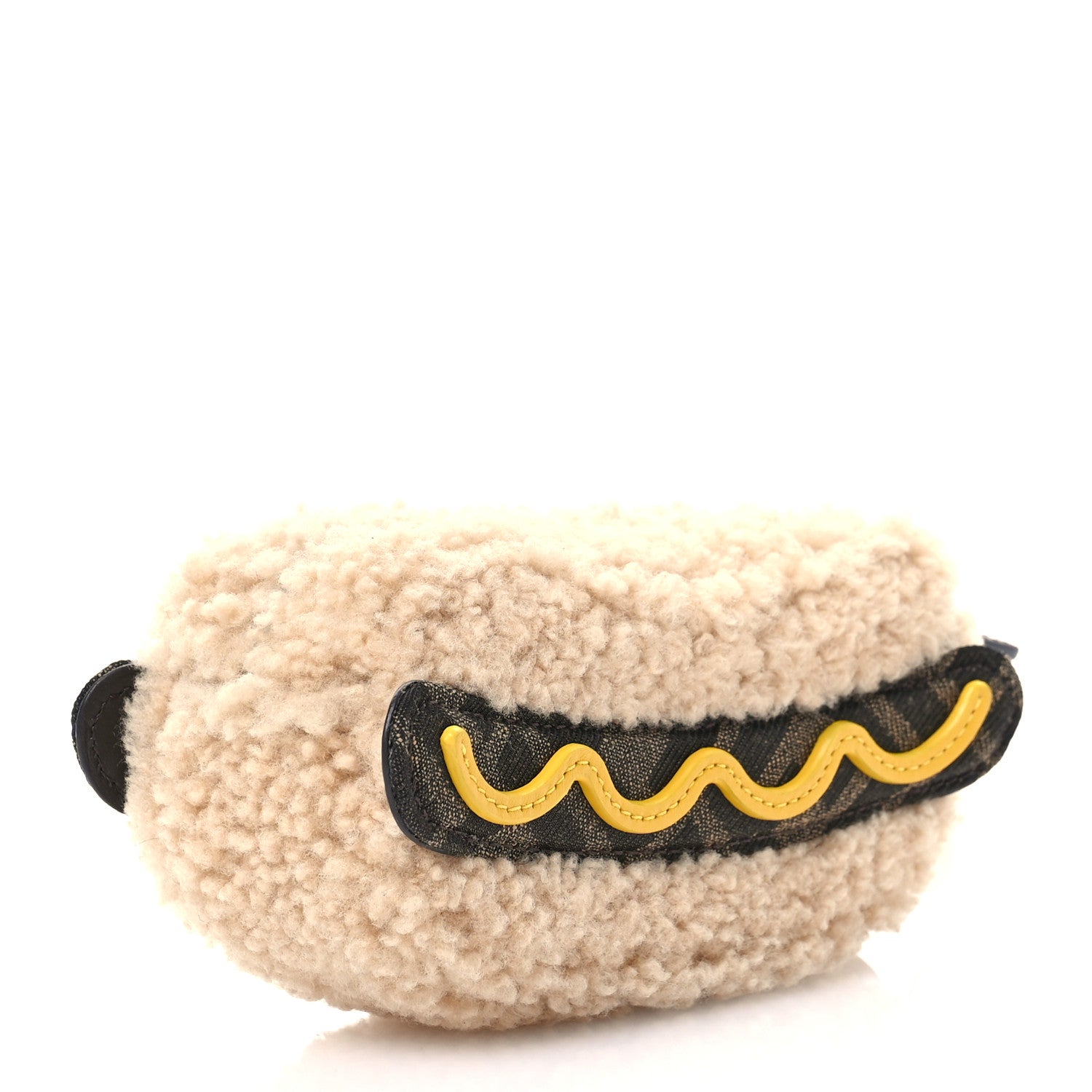 Fendi Shearling FF Jacquard Fendilicious Hot Dog Bag Charm Beige 3 of 7